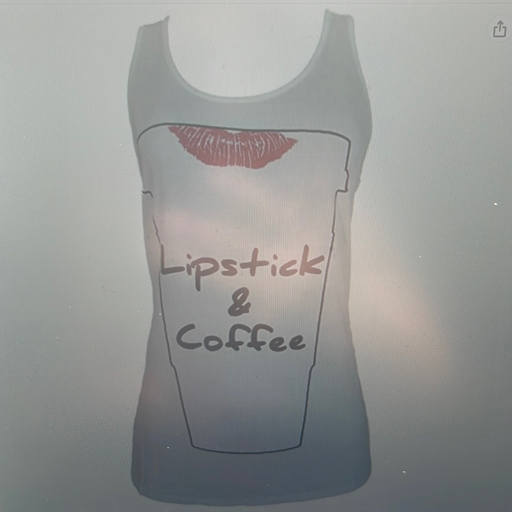 Bear Dance Racerback White Tank Top Lipstick & Coffee New